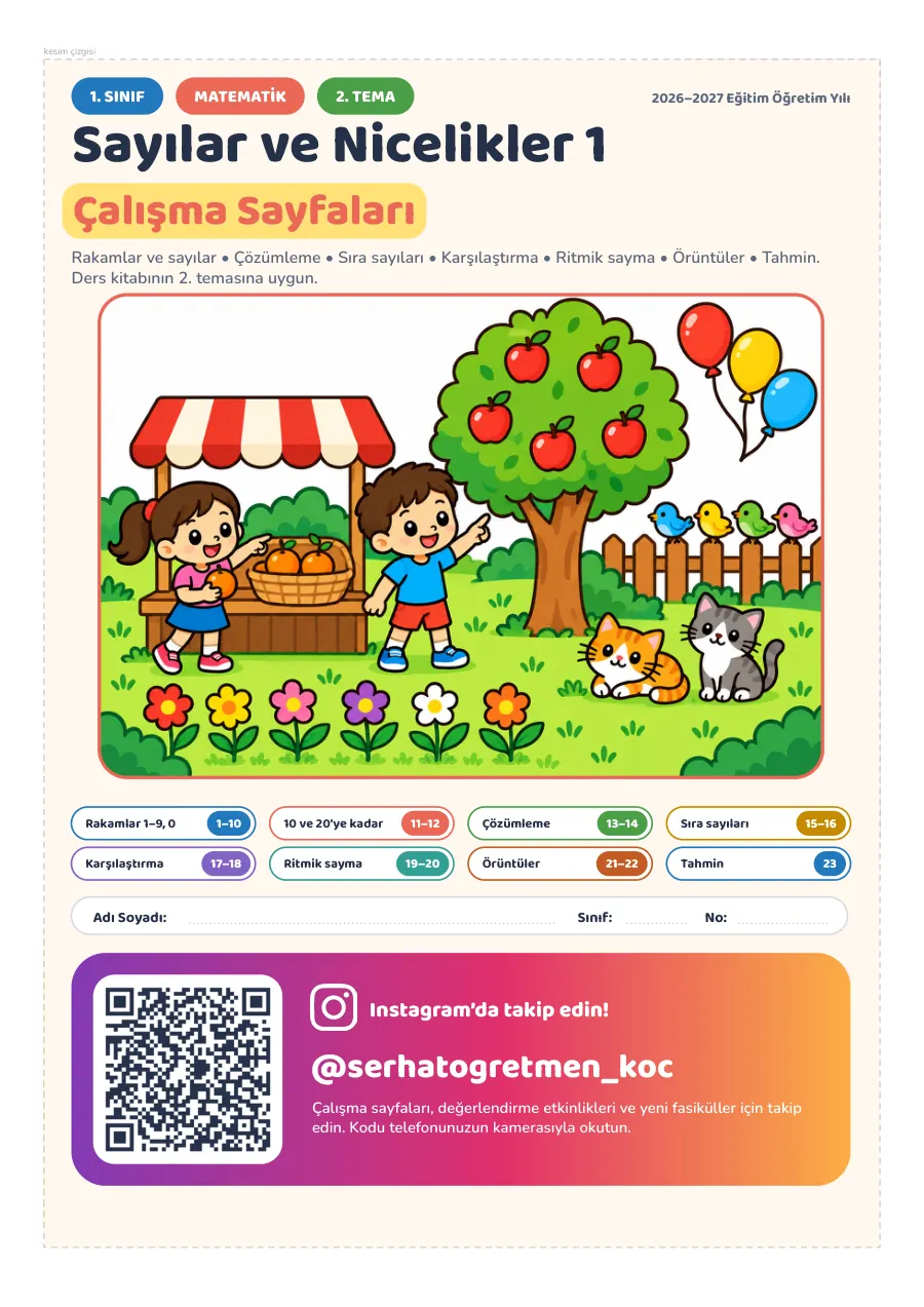 1. Sınıf Matematik 1. ve 2. Tema Seti, 1. sayfa
