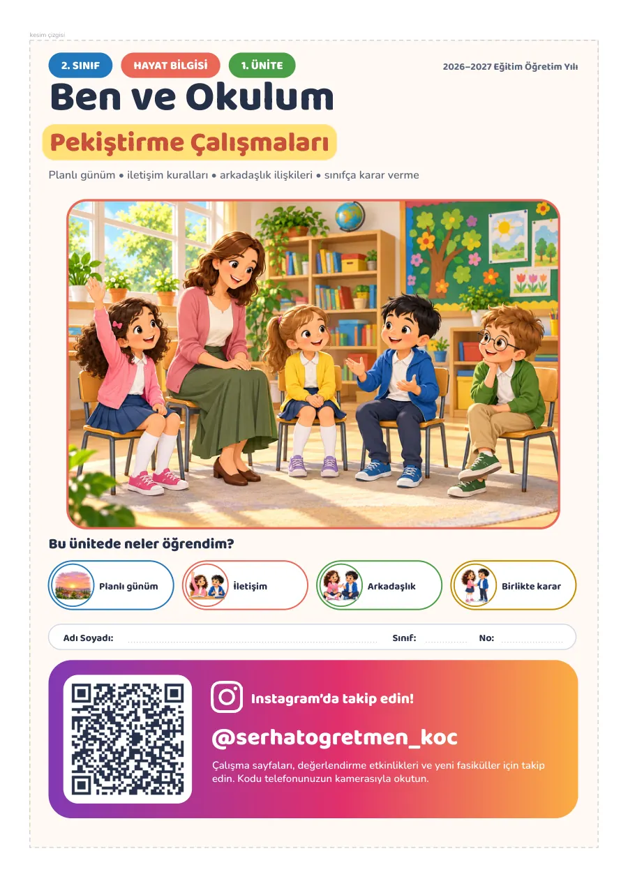 2. Sınıf Hayat Bilgisi 1. Ünite Ben ve Okulum Seti, 1. sayfa