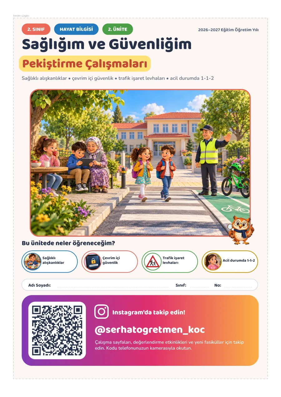 2. Sınıf Hayat Bilgisi 2. Ünite Sağlığım ve Güvenliğim Seti, Pekiştirme çalışmaları, 1. sayfa