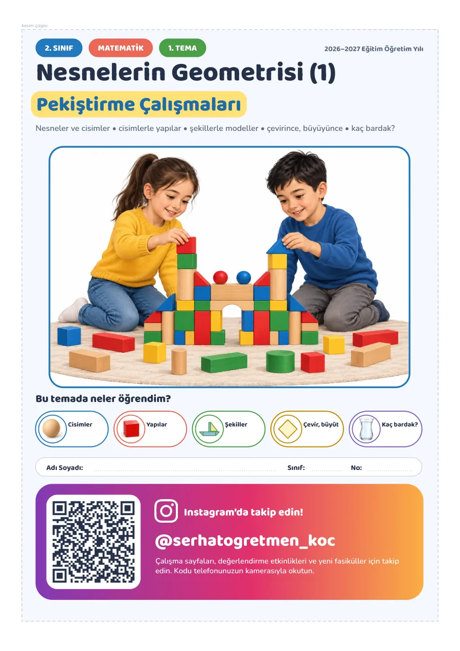 2. Sınıf Matematik 1. Tema Nesnelerin Geometrisi (1) Seti, 1. sayfa