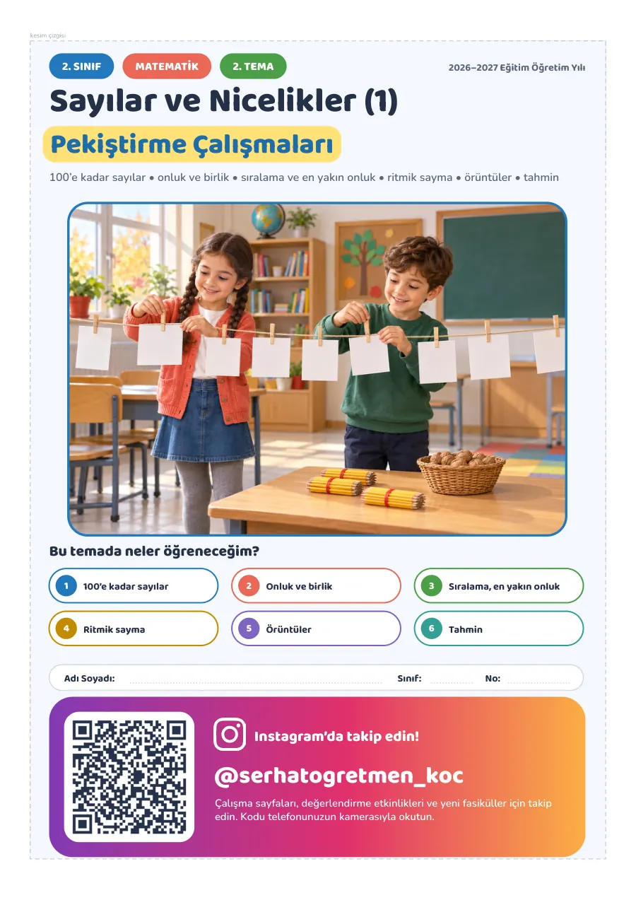 2. Sınıf Matematik 2. Tema Sayılar ve Nicelikler (1) Seti, 1. sayfa