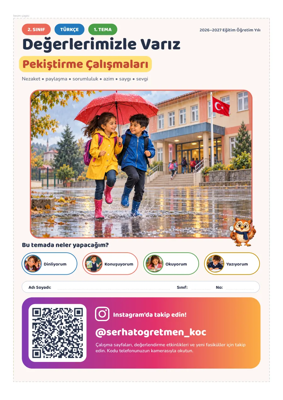 2. Sınıf Türkçe 1. Tema Değerlerimizle Varız Seti, 1. sayfa