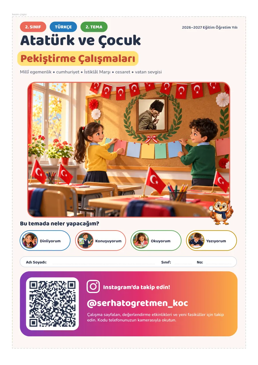 2. Sınıf Türkçe 2. Tema Atatürk ve Çocuk Seti, 1. sayfa