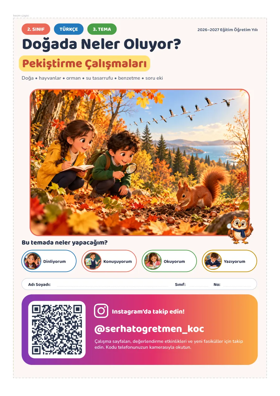 2. Sınıf Türkçe 3. Tema Doğada Neler Oluyor? Seti, 1. sayfa