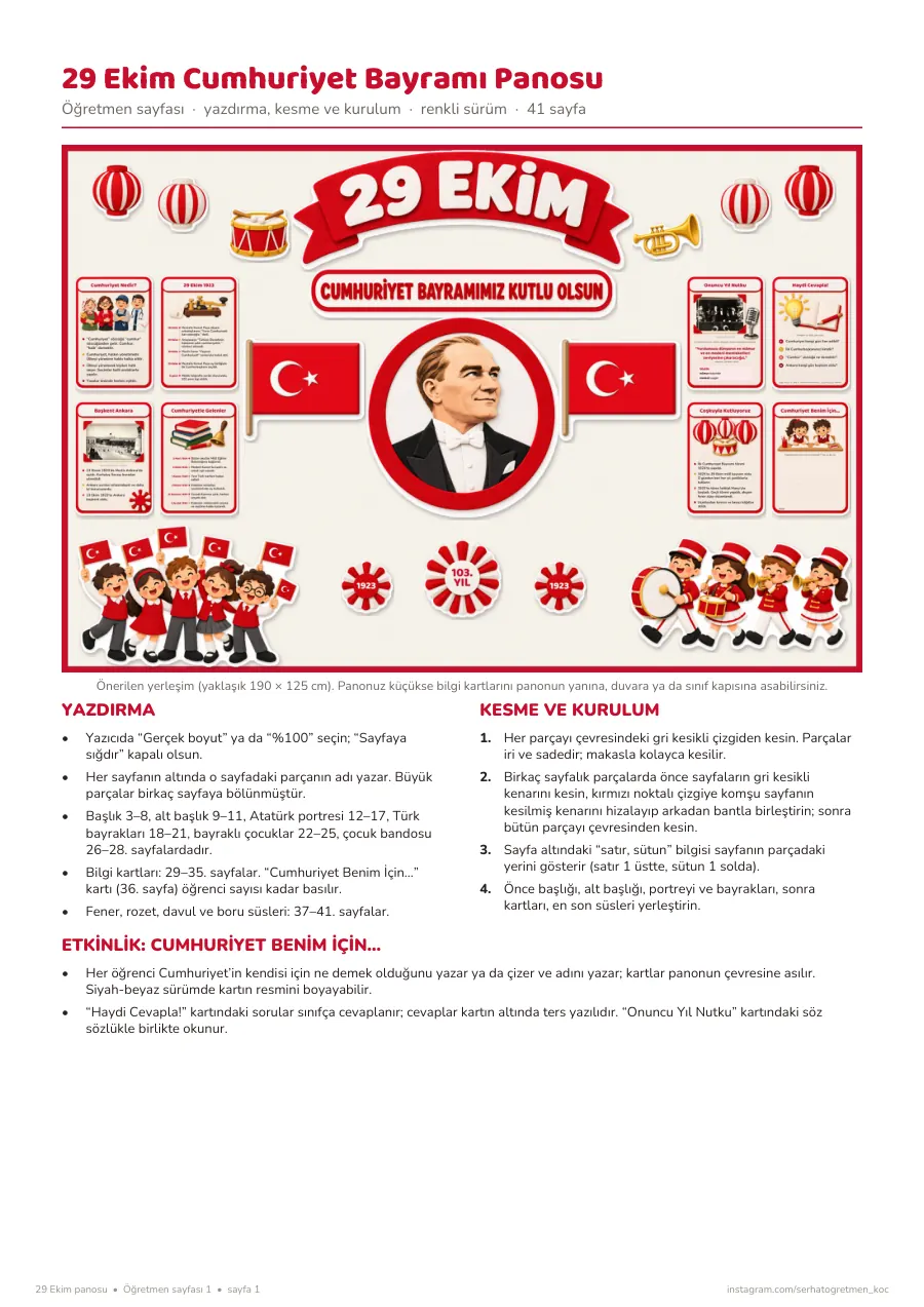29 Ekim Cumhuriyet Bayramı Pano Seti, 1. sayfa