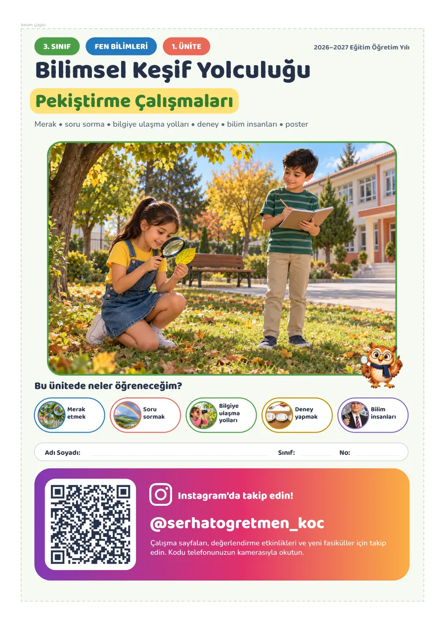 3. Sınıf Fen Bilimleri 1. Ünite Bilimsel Keşif Yolculuğu Seti, 1. sayfa