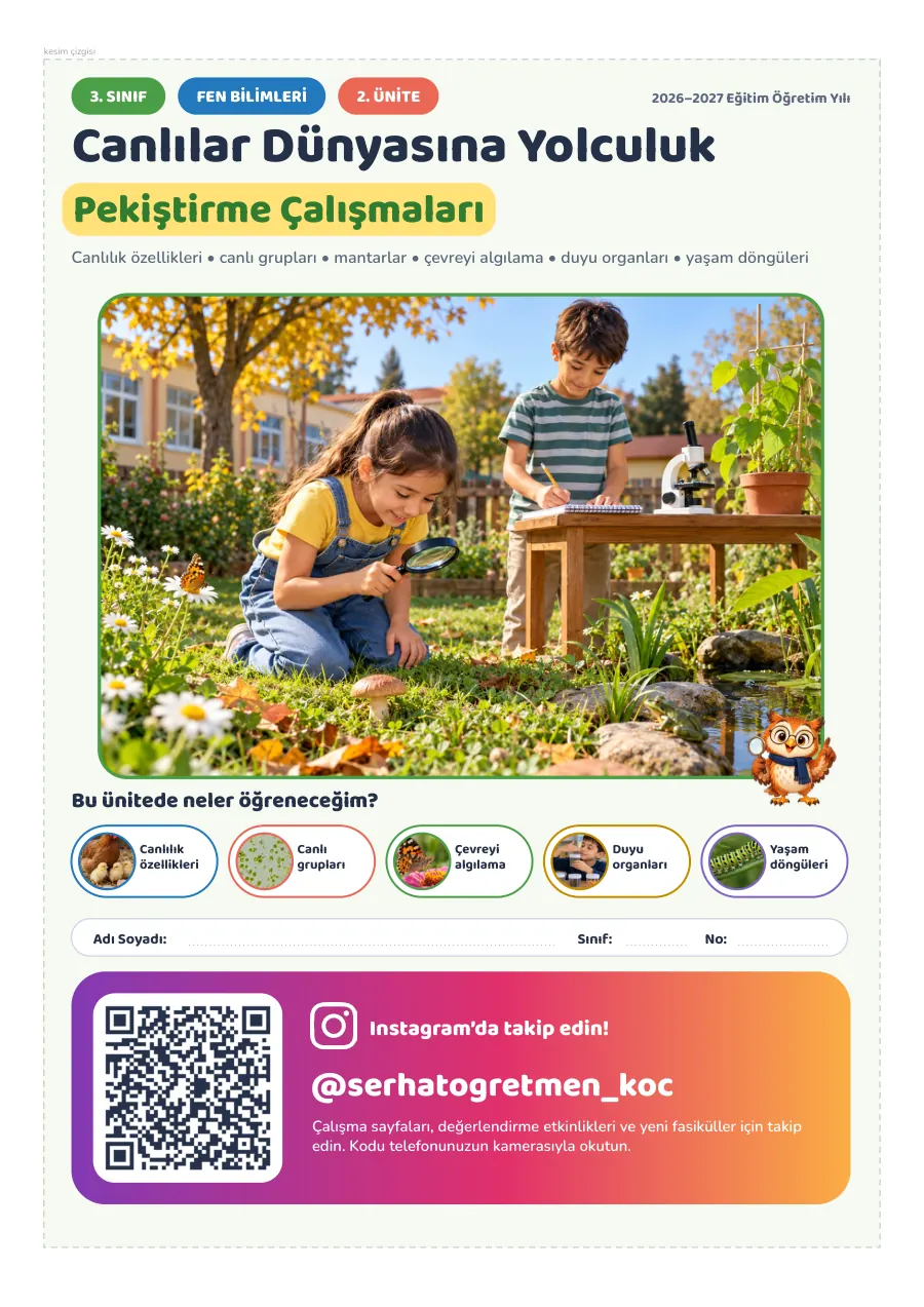 3. Sınıf Fen Bilimleri 2. Ünite Canlılar Dünyasına Yolculuk Seti, 1. sayfa