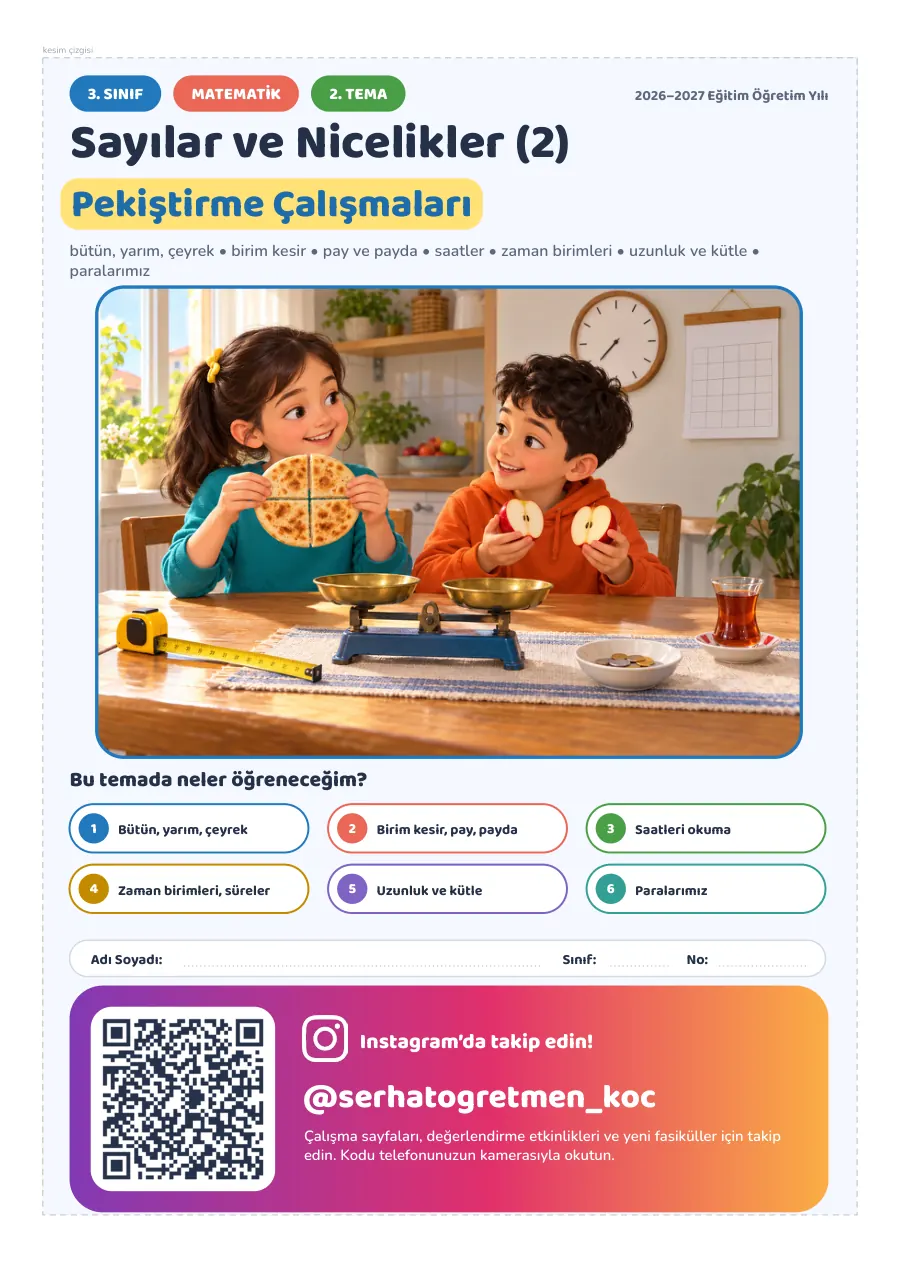 3. Sınıf Matematik 2. Tema Sayılar ve Nicelikler (2) Seti, 1. sayfa