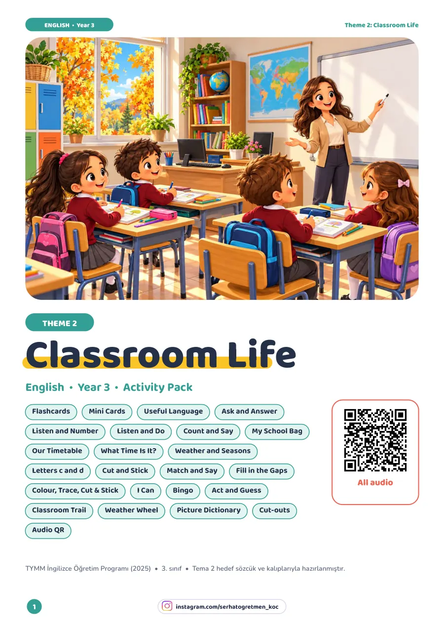 3. Sınıf İngilizce Tema 2 “Classroom Life” Paketi, Etkinlik paketi, 1. sayfa
