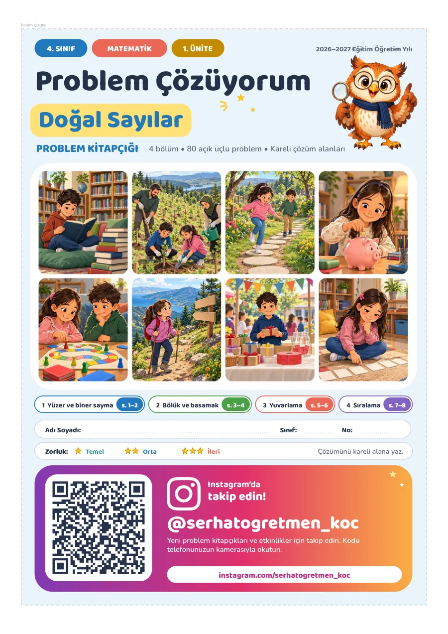 4. Sınıf Matematik Doğal Sayılar Problem Kitapçığı, 1. sayfa