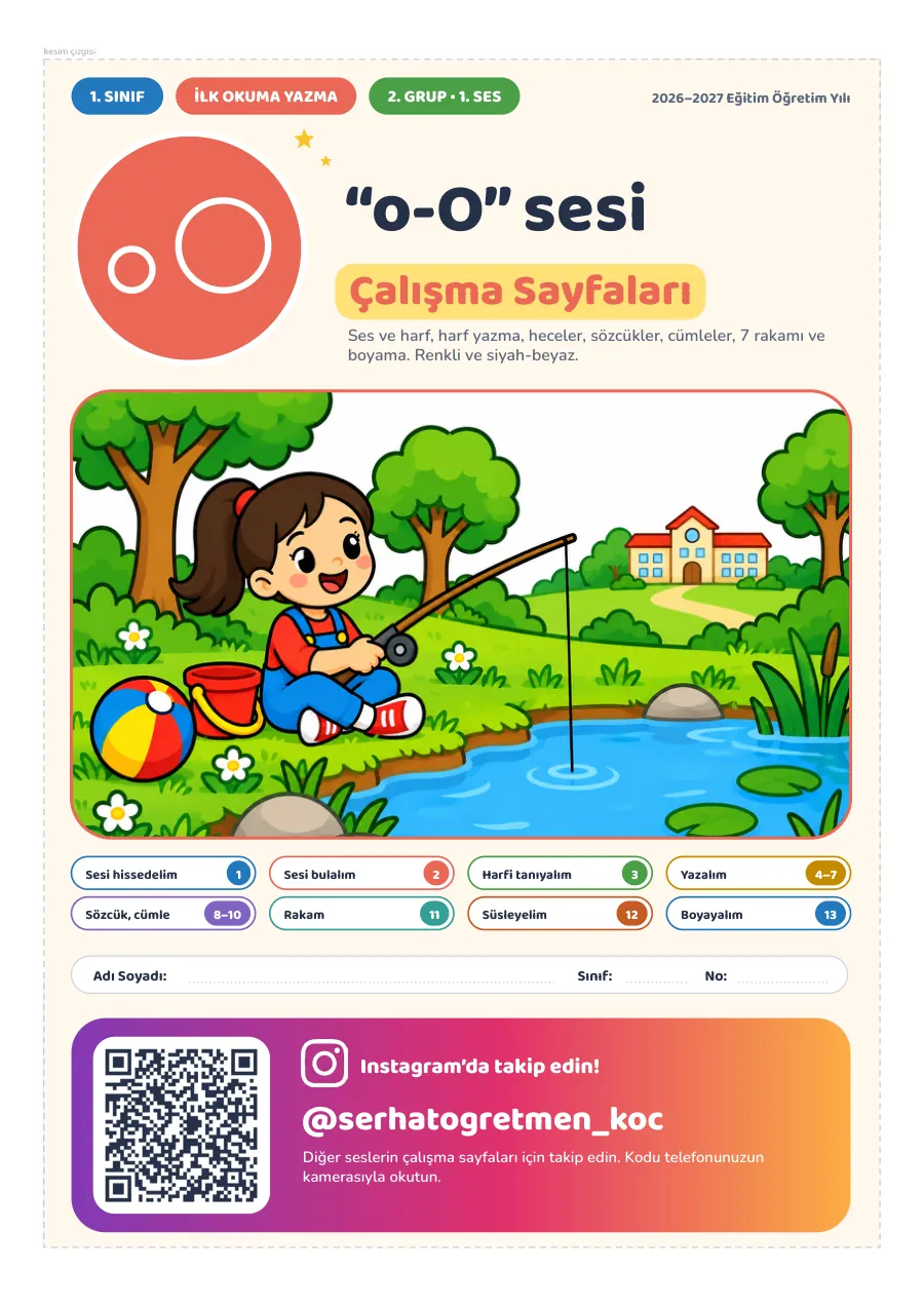 1. Sınıf İlk Okuma Yazma o-O Sesi Çalışma Sayfaları, 1. sayfa