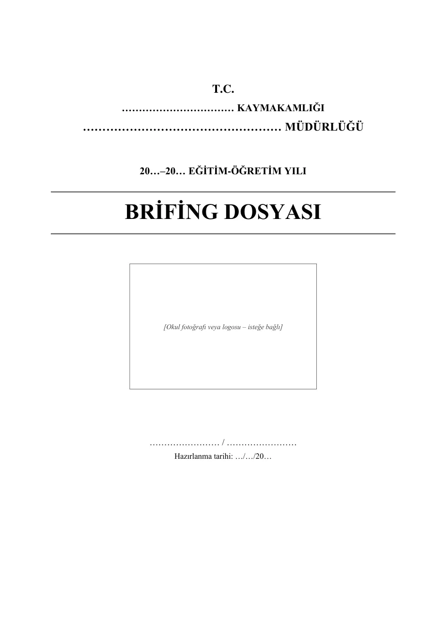 Okul Brifing Dosyası Şablonları: Anaokulu, İlkokul, Ortaokul, Lise, 1. sayfa