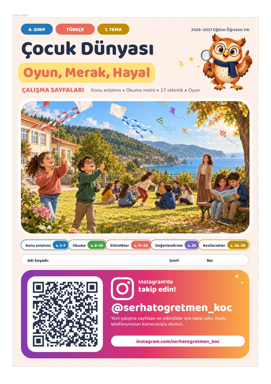4. Sınıf Türkçe 1. Tema Çocuk Dünyası Çalışma Sayfaları, 1. sayfa