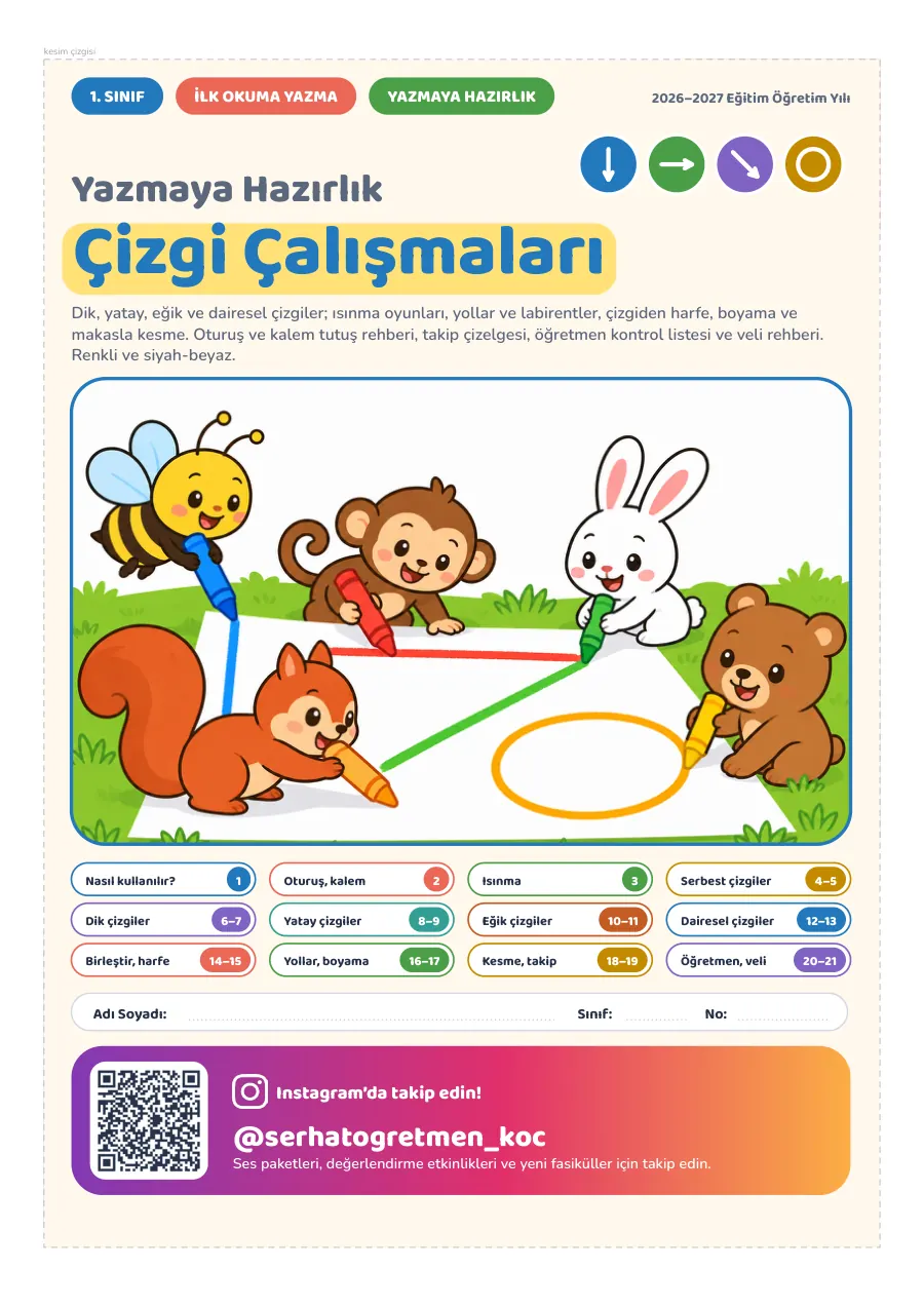 1. Sınıf İlk Okuma Yazma Yazmaya Hazırlık: Çizgi Çalışmaları, 1. sayfa